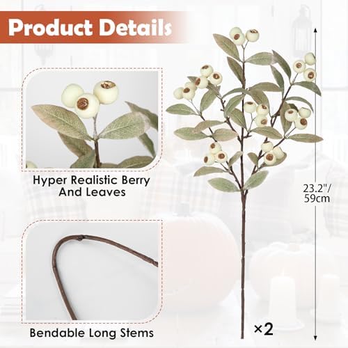 Artificial Fall Stem Fake White Hawthorn Berry Spray Autumn Home Décor