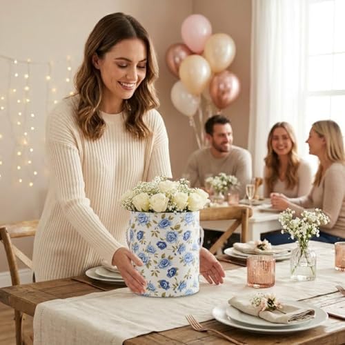 Hollyone White and Blue Gift Box with Lids Set of 3 Round Nesting Gift Boxes for Presents 3 Assorted Sizes Flowers Arrangements Garden Box for Gift Giving Thanksgiving Mom Gifts Present Wrapping