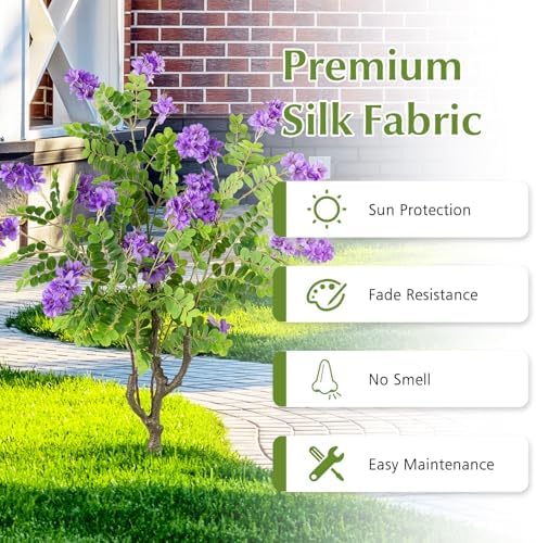 Goplus 2 Pack Artificial Locust Flower Trees, 39” Fake Evergreen Shrubs with Ground Spikes, Sophora Japonica Blossoms, Sun-Proof Indoor & Outdoor Faux Silk Plants for Home Garden Decoration
