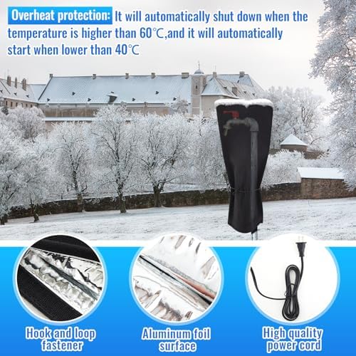 1 Pcs 25" L x10 W Electric Heated Outdoor Faucet Cover for Winter Freeze Protection Heating Hose Bib Covers for Winter, Water Pipe Heater for Garden Faucet Insulated Spigot Protector, Black