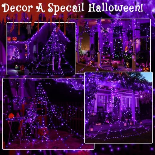 Ollny Halloween Lights Outdoor 266 LEDs Spider Web Lights Purple 9.8FT Tall