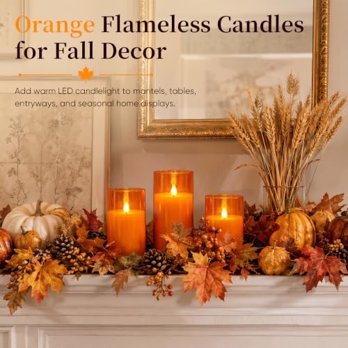 Homemory Halloween Orange Flameless Candles, Acrylic, Remote Timer, 3 Pack