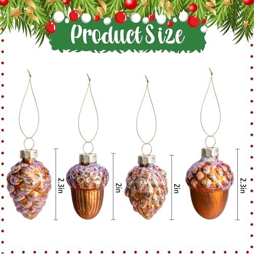 12 Pcs Pine Cone Glass Ornaments - Christmas & Fall Hanging Pinecone Decor