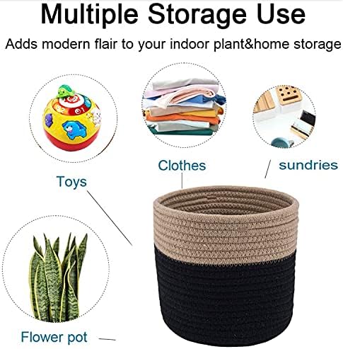 Woven Cotton Rope Plant Basket for 6" Pot H6 3/4" x W6 1/2" Black&Brown