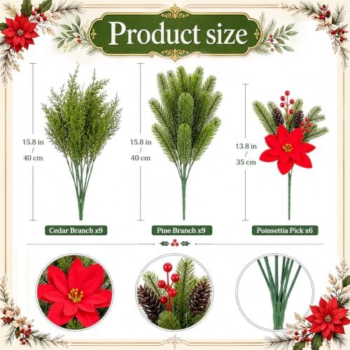24 Pcs Christmas Artificial Flower Plant Outdoor Window Decor, Green Plant
