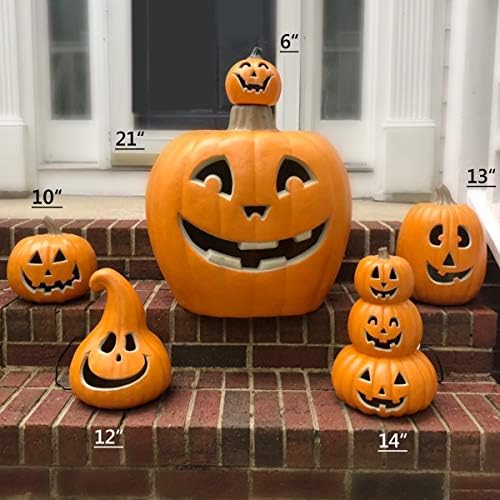 16" Halloween Lighted Pumpkins with ETL Certified Cord and 2 Safety Fuse - Indoor Outdoor JackoLantern Decoration for Halloween Party Home Décor - Round Lightened Pumpkin 16 Inch