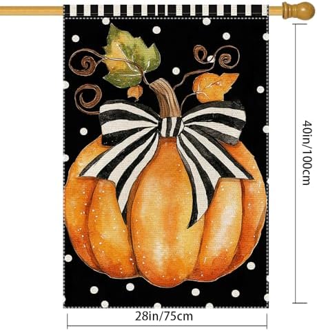 Fall Garden Flag Polka Dots Bowknot Pumpkin Garden Flags For Outside Burlap Decor, Thanksgiving 28X40 Inch Double Sided Vertical Autumn Decor Patio Lawn Yard Outdoor Decoration