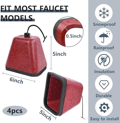 Outdoor Faucet Covers for Winter, 4 PC Spigot Covers Hose Bib Covers, Red