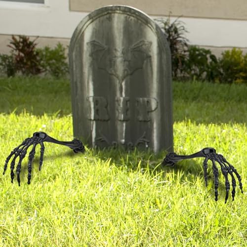 Halloween Realistic Skeleton Stakes Zombie Ghost Arm Stake Severed Plastic Skeleton Hands Yard Signs for Halloween Props Decorations (4 Pcs Black)