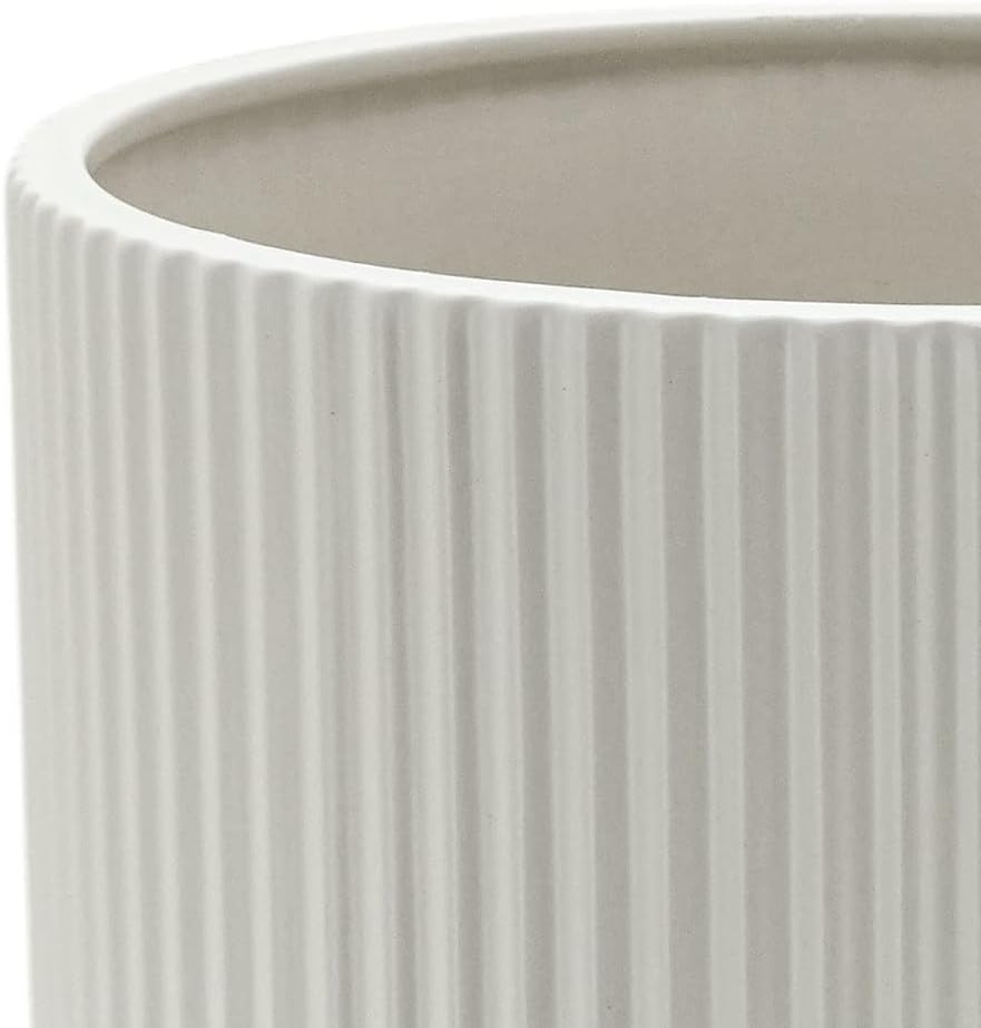 Amazon Basics Fluted Ceramic Planter Pot for Indoor Outdoor Plants, Round Flower Pot with Drainage Hole, 10-inch, White