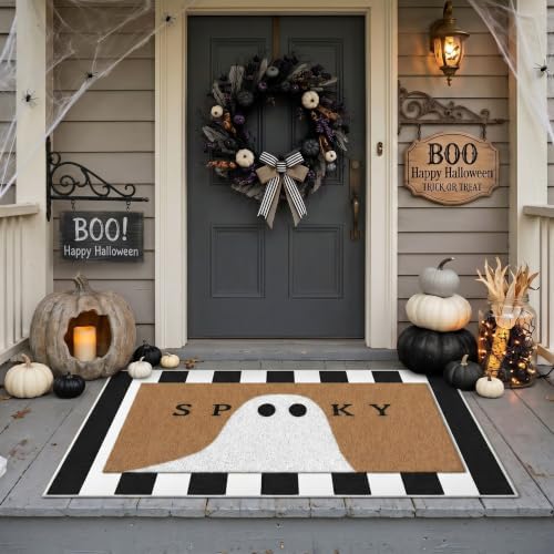 Tinideya 2 Pcs Halloween Door Mat Outdoor Layered Spooky Ghost Welcome Mat