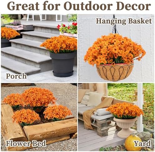 ColoPlay Artificial Mums for Outdoors, 24 Bundles Fake Flowers Fall Decor