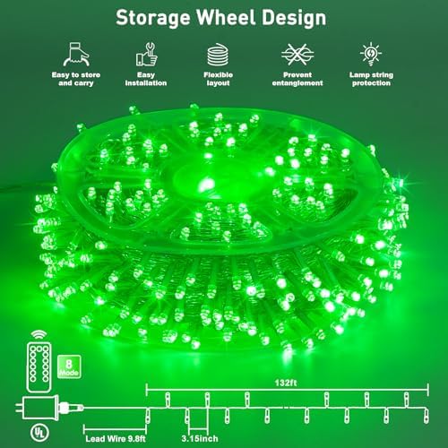 JMEXSUSS 132ft 400 LED Green Halloween Lights Indoor Outdoor Plug in 8Modes