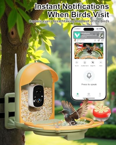 Bird Feeder with Camera, Bird Bath, Solar Powered, 2K HD, Wireless