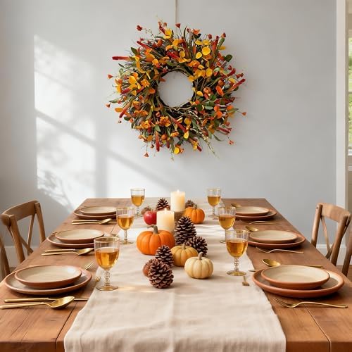 HipTree 24 Inch Fall Wreath for Front Door, Autumn Wreath with Mini Pumpkin