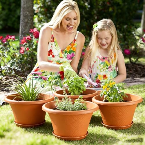 Quarut 12 Inch Pots for Plants,4 Pack Large Flower Pots with Saucer