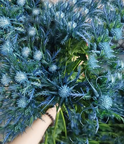 5 Pack Silk Artificial Thistle Flowers Eryngiums Faux Plants for Garden Wedding Prom Party Bouquet Floral Arrangement (Blue)