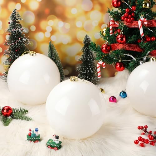 Zubebe 8" 4 Pcs Large Christmas Ornaments Ball, White