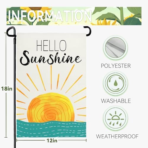 Summer Hello Sunshine Garden Flags 12x18 Double Sided Small Yard Flag for Outside Decorations Outdoor Lawn Flags