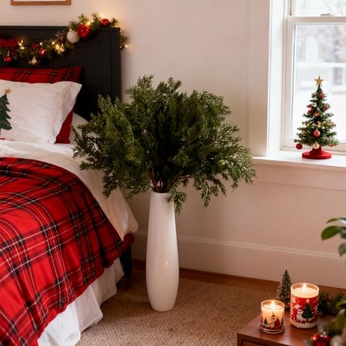 4pcs 31.5inch Artificial Pine Picks Branches Xmas Lifelike Green Faux Stem Fake Norfolk Pine Picks Plants Pine Accessories for Garland Needles Wreath Christmas and Home Vases Garden Decor(Green)