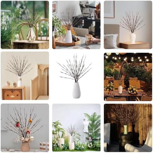 MENCH 3 Pcs*2 Twig Lights, Portable Battery Holder & Batteries Included, Lighted Branches for Vase, USB Plug-in Prelit Twigs, 60 Warm White LED Indoor Decor Lights