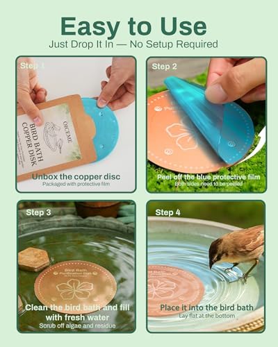 OICEME Bird Bath Purification Disk Pure Copper Outside Winter Solar Power Birdbath Wild Hummingbird Pedestal Fountain Cleaner Humming Feeder Cage Dispenser Heater Ground Safe Garden Lover Women Gift