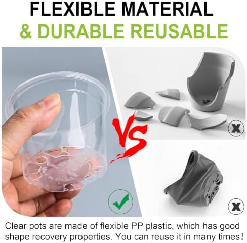 RooTrimmer 100 Pack 2.8 Inches Clear Plant Pots with Drainage Holes, Transparent Seeding Nursey pots, Round Plastic pots for Seeds Starter, Seeds Germination