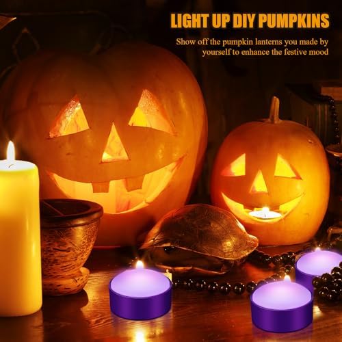 Riakrum 6 Pack Halloween Pumpkin LED Lights, Purple,Purple Light