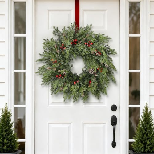 24"Artificial Norfolk Pine Wreath with Berry for Christmas Front Door Decor