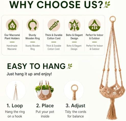 Shappy 2 Pack Boho Macrame Plant Hanger for Indoor
