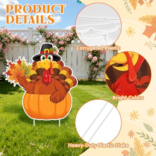 4Pcs Thanksgiving Outdoor Decorations Turkey Scarecrow Pumpkin Yard Signs with Stakes, Outdoor Thanksgiving Yard Decorations for Home Lawn Patio Garden Harvest Party