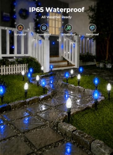 C9 Christmas Lights Outdoor, 26FT 20 LED C9 String Lights with Stakes