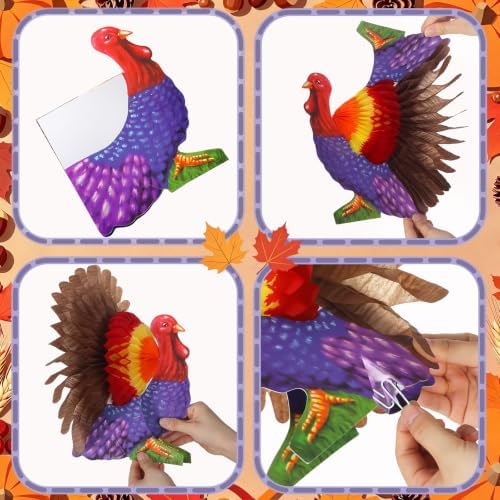 Fourluoo 12 Pcs Fall Thanksgiving Table Decor Turkey Honeycomb Centerpiece