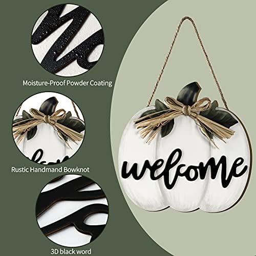 Jetec Fall Door Decor, Wooden Fall Pumpkin Welcome Sign Hanger, White