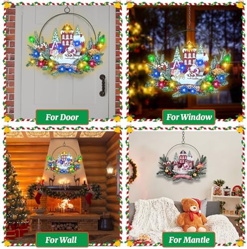 Pre-Lit Christmas Wreath for Front Door, Lighted Witch with 6H On/18H Off