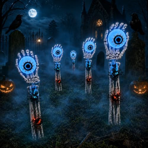 Halloween Decorations Skeleton Arms Hands 2 Packs with Blue Eyeball Lights