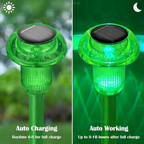 Priddop Solar Lights Outdoor Waterproof 8 Pack LED Green Stake Mushroom