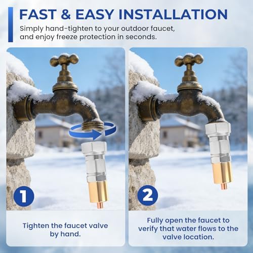 Outdoor Faucet & Spigot Freeze Protection – Heavy Duty Brass Freeze Proof Valve, Activates at Water Temperature Below 37°F/3°C, Durable Winter Cover Alternative – Quick Install, Saves Water – 1 Pack