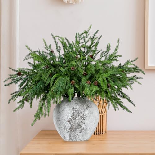 Yinder Xmas Artificial Norfolk Pine Branches with Pine Cones, 16 Pcs