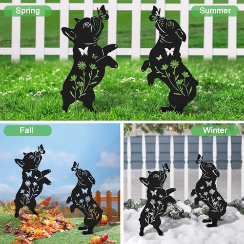 French Bulldog Garden Decor,Metal Black Dog Silhouette Decorative Outside,Yard Art for Outdoor Garden Stakes,Lawn,Pathway,Bulldog Gifts for Dog Lovers