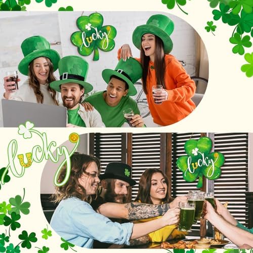 Boao St. Patrick's Day Shamrock Door Hanger Welcome Wooden Hanging Sign