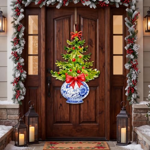 RattanView Christmas Chinoiserie Door Wreath Hanger Red Bow Decortions