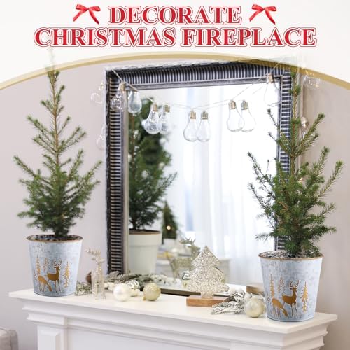 Zhehao 6 Pcs Christmas Galvanized Bucket 5.9'' Metal, Elk Style