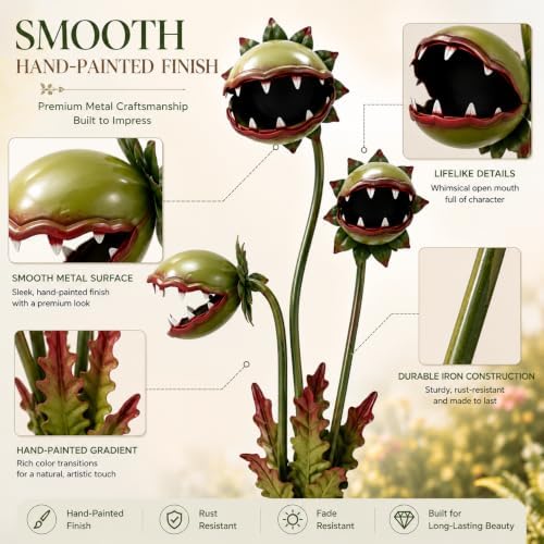 Metal Carnivorous Plant Garden Stake, 2026 New 25-Inch Venus Flytrap Yard Art Decor, Durable Yard Art for Flower Beds, Lawn Garden Patio Halloween Gothic Yard Decoration