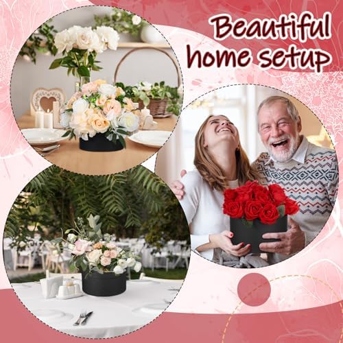 Nuenen Round Gift Box with Lid & Floral Foam Set, Black, 2 pcs, Gift Boxes for Flowers for Mother's Day Bridesmaid Wedding Baby Showers