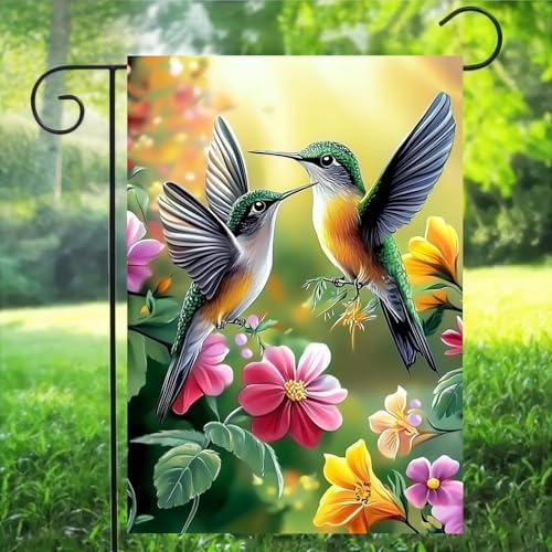 Spring Summer Hummingbird Garden Flag 12x18 Double Sided for Outside
