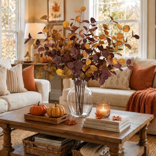 Fall Decor 6Pcs 27" Faux Fall Eucalyptus Stems Leaves Decor Thanksgiving