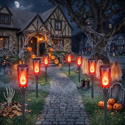 Toodour Solar Halloween Lights Outdoor, 10 Pack Solar Torch Lights