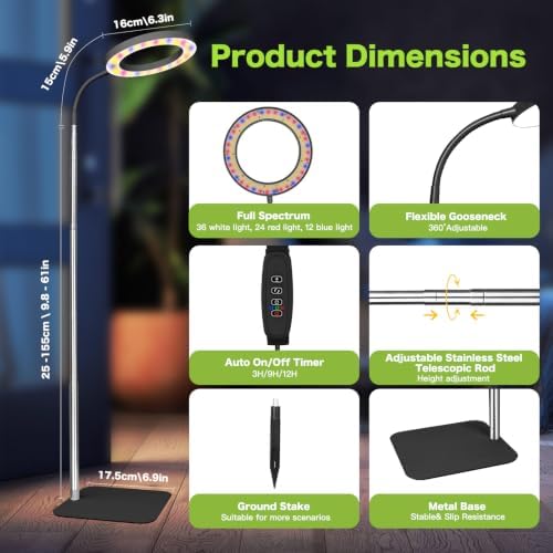 Grow Lights for Indoor Plants, Floor LED Plant Light for Tall Plant, Black