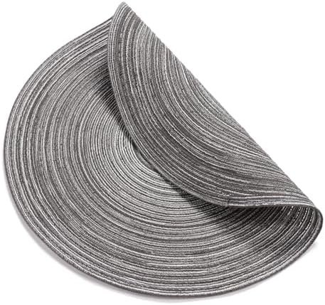 SHACOS Round Braided Placemats Set of 8 Round Table Mats for Dining Tables Non Slip Washable (Black Gray, 8)